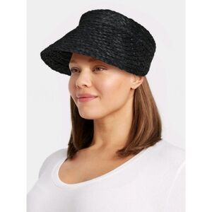 NEW A New Day Adjustable Packable Black Straw Visor Hat
